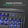 PICTEK Metal Gaming Keyboard, LED Wired Rainbow Keyboard, USB Backlit Membrane Keyboard with Wrist Rest, 19 Anti-ghosting Keys, 12 Multimedia Shortcuts, Spill-Resistant for Windows PC Gamer-Black