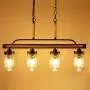 Wellmet Farmhouse Chandelier for Kitchen Light Fixtures, 4 Lights Mason Jar Pendant Light for Dining Room Lighting Fixtures Hanging, Faux Wood and Black Metal Finish