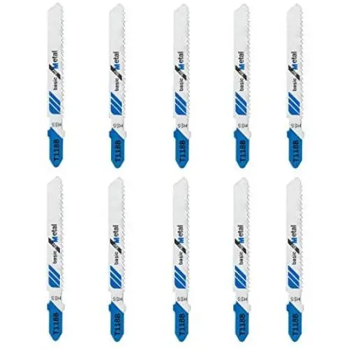 TAROSE 10-Piece T118B 3 Inch 12 TPI Assorted T-Shank Jig Saw Blades Set for Cutting Metal