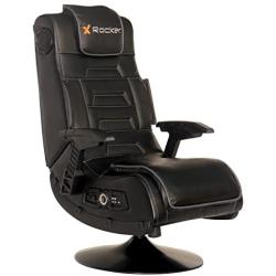 X Rocker Pro Series 2.1 Vibrating Black Leather Foldable Video Gaming Chair with Pedestal Base and Headrest for Adult, Teen, and Kid Gamers - High Tech Audio and Wireless Capacity - Ergonomic Back Support