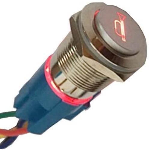 Etopars 12V 5A Car Motor Red LED Light Momentary Speaker Horn Bells Push Button Stainless Steel Metal Switch Toggle 19mm Socket Plug Wire
