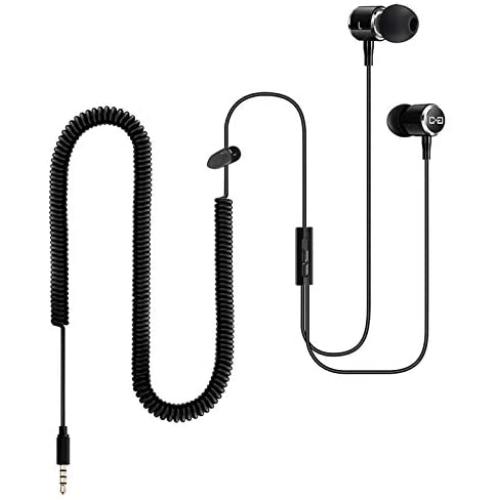 Extra Long Wired Headphone for TV PC with 12FT Spring Coiled Extension Cable, Earphones Earbuds for 3.5mm Audio Output Devices, Metal Stereo Bass in-Ear Headset with Volume Control-ChanGeek CGS06