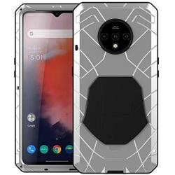 Cresee Oneplus 7T Case, Gorilla Glass Armor Aluminum Alloy Metal Cover Case,Rubber Bumper Military Shockproof Heavy Duty Protection Case for Oneplus 7T (Silver)