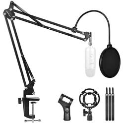 Microphone Stand for Blue Yeti and Blue Yeti Pro with Mic Windscreen and Double layered screen Pop Filter Heavy Duty Boom Scissor Arm Stands,Broadcasting and Recording