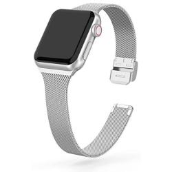 SWEES Compatible with iWatch 38mm 40mm 42mm 44mm, Stainless Steel Metal Narrow Small Soft Thin Replacement Compatible for iWatch Series 6 5 4 3 2 1 SE Women Men, Black, Champagne, Silver, Rose Gold