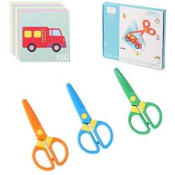 Plastic Safety Scissors, Toddlers Training Scissors, Pre-school Training Scissors and Offices Scissors (3pcs) Kids Paper-Cut (60 Sheets)