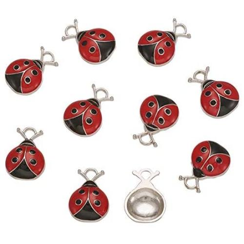 Craftdady 10Pcs Enamel Ladybug Pendants 18.5x12.5mm Metal Flying Insect Animal Charms for Jewelry Making Hole: 2mm