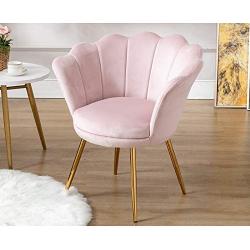 Chairus Living Room Chair, Mid Century Modern Retro Leisure Velvet Accent Chair with Golden Metal Legs, Vanity Chair for Bedroom Dresser, Upholstered Guest Chair(Light Pink)