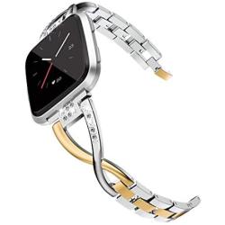 Wearlizer Metal Replacement for Fitbit Versa/Versa 2 /Versa Lite/Versa SE Bands for Women Rose Gold Silver Black Small Large (Gold + Silver)