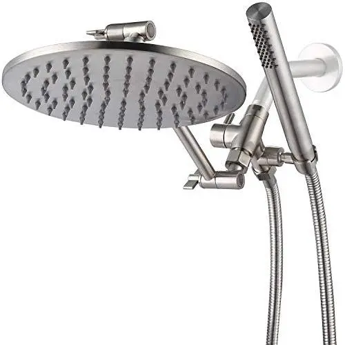 G-promise All Metal Dual Shower Head Combo | 8& Rainfall Shower Head, Handheld Shower Wand | Smooth 3-way Diverter | with Adjustable Extender - An Upgrade of Shower Experience (Brushed Nickel) G-promise All Metal Dual Shower Head Combo | 8& Rainfall Shower Head, Handheld Shower Wand | Smooth 3-way Diverter | with Adjustable Extender - An Upgrade of Shower Experience (Brushed Nickel)