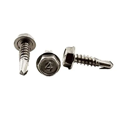 Stainless #10 X 3/4'' Tek Screw (100 pcs)) Hex Washer Head Self Drilling Sheet Metal Tek Screws with Drill Point, 410 Stainless Steel, Self Driller, 100 Pieces Stainless #10 X 3/4'' Tek Screw (100 pcs)) Hex Washer Head Self Drilling Sheet Metal Tek Screws with Drill Point, 410 Stainless Steel, Self Driller, 100 Pieces