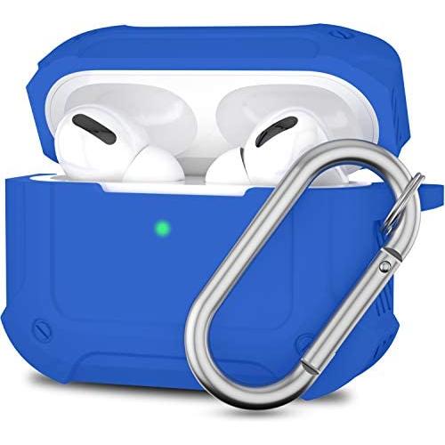 ATUAT Case Designed for AirPods Pro, Full-Body Protective Cover, Bumper Absorbs Shock, Anti-Fall, Anti-Scratch, Durable Silicone Case with Metal Carabiner - Blue