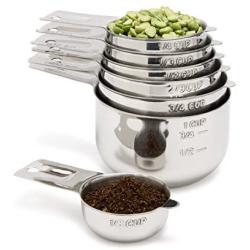 Simply Gourmet Stainless Steel Measuring Cups 7 Piece with 1/8 Cup Coffee Scoop Stainless Steel Measuring Cup Set. Metal Measuring Cups Perfect as Birthday for Mom or Cooks