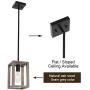 VINLUZ Kitchen Island 1-Light Fixture Farmhouse Wood Accents Frame Pendant Square, Black Metal Finish Dining Room Lighting Fixture Hanging, Modern Industrial Style