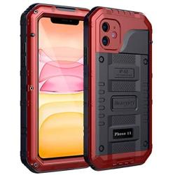 Beasyjoy iPhone 11 Case Waterproof Metal Case Heavy Duty Built-in Screen Full Body Protective Shockproof Dustproof Military Grade Rugged Defender Case Outdoor Case (Red)