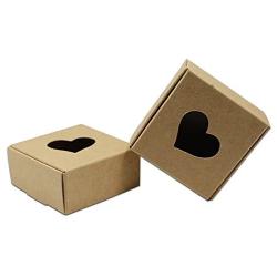 20Pcs Brown Mini Kraft Paper Box with Heart Shaped Window Gift Craft Candy Chocolate Paper Packaging Boxes 3x3x1.2 inch