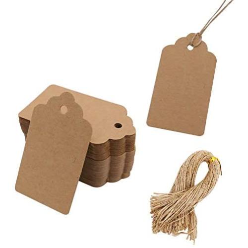 100pcs Kraft Paper Gift Tags with Free 100 Root Natural Jute Twine(Water Ripple)