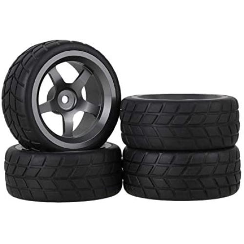 Mxfans Grey 5 Spoke Aluminium Alloy Wheel Rims & Black Square Pattern Rubber Tyres Tires for RC 1:10 On Road Racing Car Set of 4 Mxfans Grey 5 Spoke Aluminium Alloy Wheel Rims & Black Square Pattern Rubber Tyres Tires for RC 1:10 On Road Racing Car Set of 4