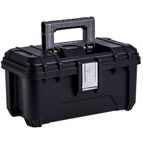 Husky 16 in. Plastic Tool Box with Rugged Metal Latch (1.6 mm) and Ample Storage Capabilities in Black, Tool Box Organizer Heavy Duty, Durable Polypropylene, Easy to Grip, Impact Resistant Plastic