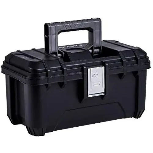 Husky 16 in. Plastic Tool Box with Rugged Metal Latch (1.6 mm) and Ample Storage Capabilities in Black, Tool Box Organizer Heavy Duty, Durable Polypropylene, Easy to Grip, Impact Resistant Plastic Husky 16 in. Plastic Tool Box with Rugged Metal Latch (1.6 mm) and Ample Storage Capabilities in Black, Tool Box Organizer Heavy Duty, Durable Polypropylene, Easy to Grip, Impact Resistant Plastic