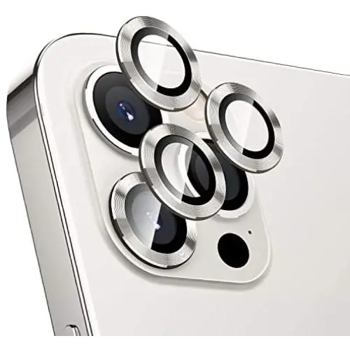 Hoerrye For Iphone 12 Pro Max Camera Lens Protector, Metal Full Cover + Tempered Glass Circle Screen Protection For Iphone 6.7 Accessories - Silver