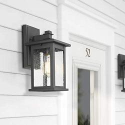 Emliviar Outdoor Wall Sconce, 1-Light Exterior Wall Lantern in Black Finish with Clear Seeded Glass, OS-1803EW1