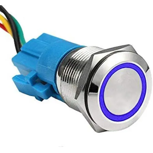 ESUPPORT Stainless Steel 19mm 12V 5A Car Blue Light Angel Eye Metal Push Button Switch Socket ESUPPORT Stainless Steel 19mm 12V 5A Car Blue Light Angel Eye Metal Push Button Switch Socket