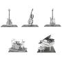 Fascinations Metal Earth Instrument 3D Metal Model Kit Set - Grand Piano , Bass Fiddle, Drum Set, Electric Bass Guitar, Electric Lead Guitar