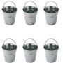 THORIUM 6 Piece Galvanized Mini 4'' x 4'' x 3'' Metal Buckets, Silver Tinplate Serving Pails for Herbs, Flowers, Candy, Even Decor, Party Favours Complete with 3 Sauce Ramekins