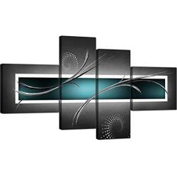 Wallfillers Teal White Grey Modern Abstract Canvas - Multi 4 Part - 62 Inches Wide - 4228