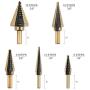 COMOWARE Step Drill Bit Set & Automatic Center Punch- Black and Gold, Double Cutting Blades, High Speed Steel, Short Length Drill Bits Set of 5 pcs, Total 50 Sizes with Aluminum Case