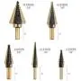 COMOWARE Step Drill Bit Set & Automatic Center Punch- Black and Gold, Double Cutting Blades, High Speed Steel, Short Length Drill Bits Set of 5 pcs, Total 50 Sizes with Aluminum Case COMOWARE Step Drill Bit Set & Automatic Center Punch- Black and Gold, Double Cutting Blades, High Speed Steel, Short Length Drill Bits Set of 5 pcs, Total 50 Sizes with Aluminum Case