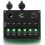 Nilight - 90123F 6 Gang ON Off Rocker Switch Panel Green Backlit 12V24V LED Digital Voltmeter Dual USB Charger Cigarette Lighter Socket Overload Protection Switch Panel For Cars RVs Boats