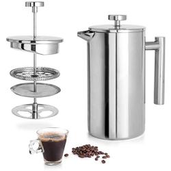 Mixpresso Stainless Steel French Press Coffee Maker 34 Oz 1L Double Wall Metal Insulation Coffee Press &Tea Brewer Easy Clean, And Easy Press