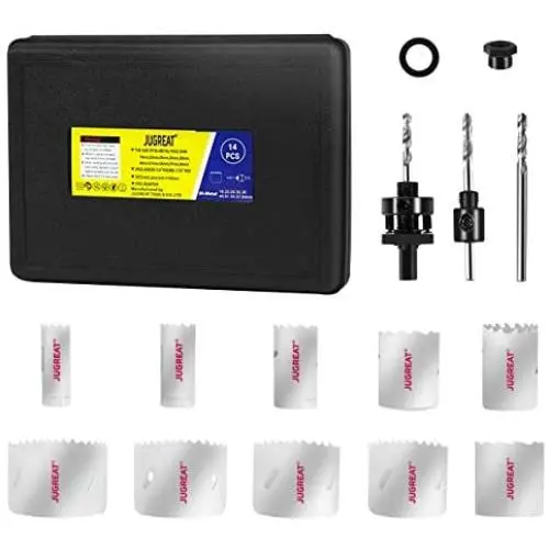 Bi-Metal Hole Saw Kit,JUGREAT 15 Pcs High Speed Steel (HSS) 3/4 inches- 2-1/2 inches Hole Saw Set with Mandrels and Case,Sharp serrations suitable for Metal, Wood, Plastic, Drywall Bi-Metal Hole Saw Kit,JUGREAT 15 Pcs High Speed Steel (HSS) 3/4 inches- 2-1/2 inches Hole Saw Set with Mandrels and Case,Sharp serrations suitable for Metal, Wood, Plastic, Drywall