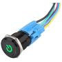 ESUPPORT 16mm 12V 3A Car Green LED Light Power Metal Push Button Toggle Switch Socket Plug Latching Black Shell