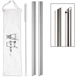 [Angled Tips] 2 Pcs Jumbo Reusable Boba Straws & Smoothie Straws, 0.5'' Wide Stainless Steel Straws, Metal Straws for Bubble Tea/Tapioca Pearl, Milkshakes,Smoothies | 1 Cleaning Brush & 1 Case