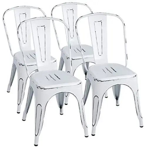 Furmax Metal Chairs Indoor/Outdoor Use Stackable Chic Dining Bistro Cafe Side Chairs Set of 4 (Distressed White) Furmax Metal Chairs Indoor/Outdoor Use Stackable Chic Dining Bistro Cafe Side Chairs Set of 4 (Distressed White)
