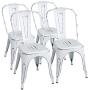 Furmax Metal Chairs Indoor/Outdoor Use Stackable Chic Dining Bistro Cafe Side Chairs Set of 4 (Distressed White)