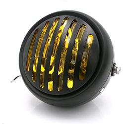 TASWK 6 1/2'' Motorcycle Headlight Grill Head Lamp Cafe Racer Bobber Chopper (Amber Lens)