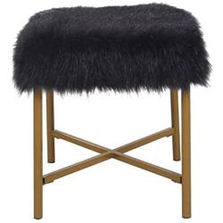 HomePop Faux Fur Square Stool with Metal Legs, Black