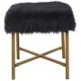 HomePop Faux Fur Square Stool with Metal Legs, Black