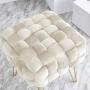 Ornavo Home Mirage Modern Contemporary Square Woven Upholstered Velvet Ottoman with Gold Metal Legs - Cream