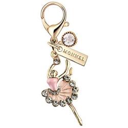 MC92 New Arrival Crystal Pink Ballet Dancer Lobster Clasp Charm Pendant with Pouch Bag (1 Piece)