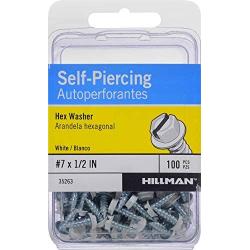 Hillman 35263 White Painted Hex Washer-Head Self-Piercing Screws (#7 x 1/2'') - 100 Pieces