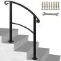 Happybuy Transitional Handrail Fits 1 or 3 Steps Black Stair Rail Handrails for Outdoor Steps Wrought Iron Handrail with Installation Kit
