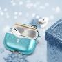 WENEW Leather Case for Airpods Pro 2019, Glitter Bling Sequin Sparkle Cute PU Case Shockproof Protective Pouch Skin Slim Metal Clasp Keychain Carabiner (Blue Glitter)