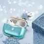 WENEW Leather Case for Airpods Pro 2019, Glitter Bling Sequin Sparkle Cute PU Case Shockproof Protective Pouch Skin Slim Metal Clasp Keychain Carabiner (Blue Glitter)