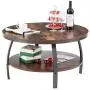 GreenForest 35.4 Inch Round Coffee Table 2-Tier Large Size Industrial Design Sofa Table for Living Room with Storage Shelf Metal Legs Center Table, Rustic Brown GreenForest 35.4 Inch Round Coffee Table 2-Tier Large Size Industrial Design Sofa Table for Living Room with Storage Shelf Metal Legs Center Table, Rustic Brown