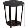 Tangkula Round End Table, 2-Tier Metal Sofa Table with Storage Shelf, Round Side Table with Metal Frame, Industrial Style Accent Furniture for Home Living Room Bedroom (1, Espresso)